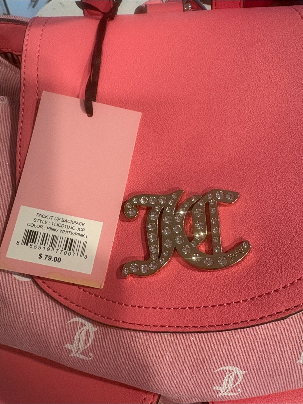 Juicy Couture Pink Backpack with Crystal JC Logo
